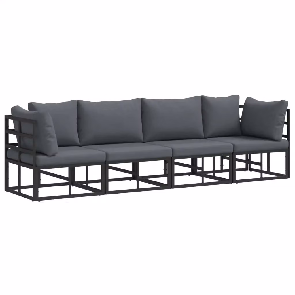 Set Divano da Giardino vidaXL 4 Pezzi in Metallo Antracite con Cuscini Imbottiti e Rivestimenti Rimovibili – 2