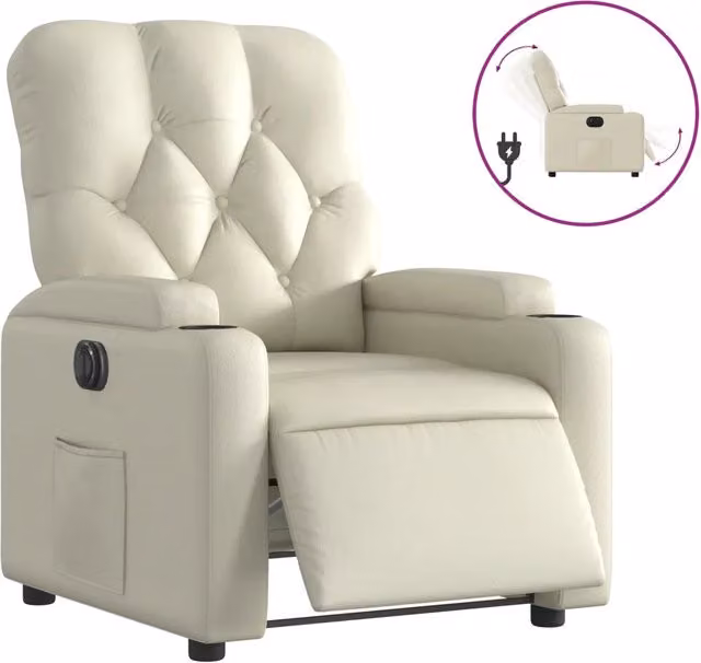 Poltrona | Sedia Relax Reclinabile Elettrica Crema in Similpelle