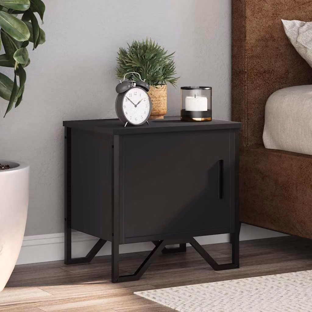 Set di 2 comodini neri vidaXL in legno e metallo per camera da letto L/P/H: 40 x 30 x 40 cm