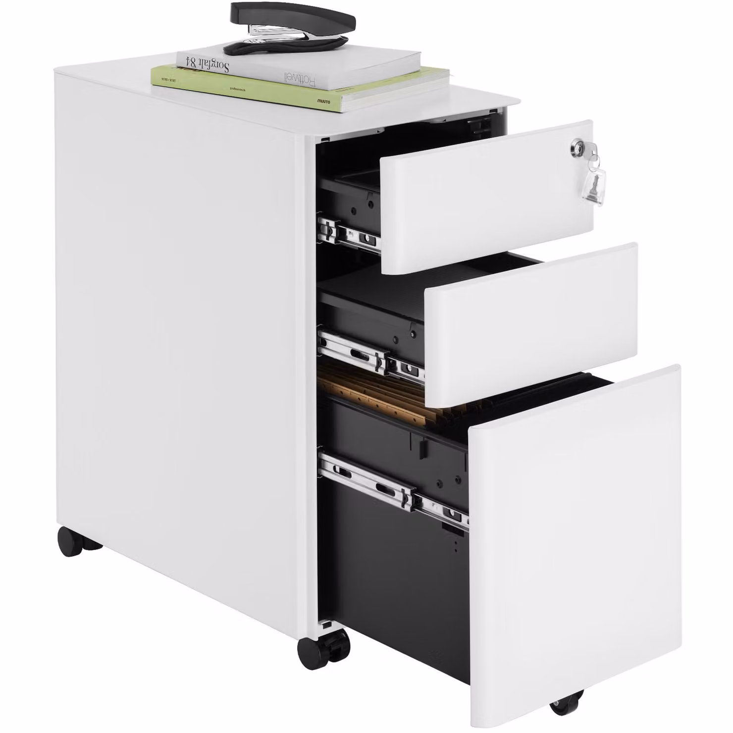 Armadietto per pratiche tectake in metallo con rotelle e serratura, bianco, L: 50,0 cm, P: 30,0 cm, H: 59,5 cm – 2