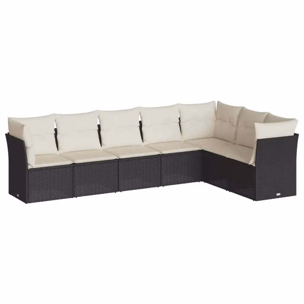 Set di divani da giardino vidaXL a forma di L con 7 cuscini in polyrattan nero e struttura in metallo – 2
