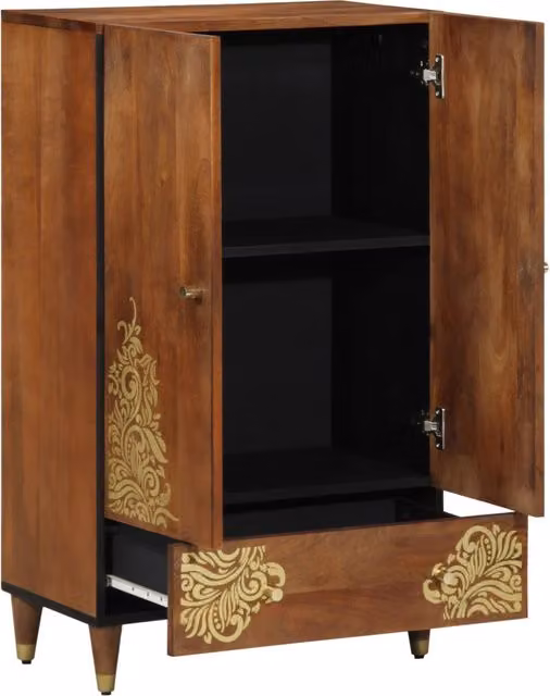Credenza moderna vidaXL in legno di mango e metallo, marrone e oro, L 60 cm x P 33 cm x H 100 cm – 1