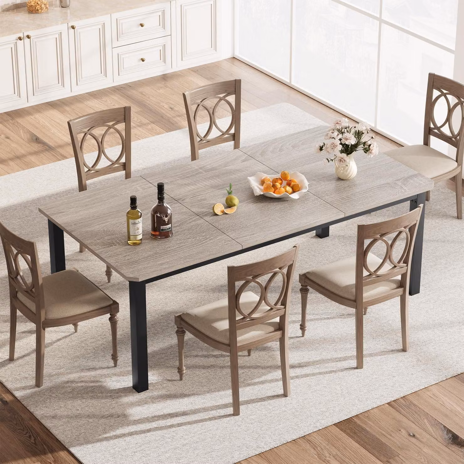 Tavolo da pranzo, forma rettangolare, dimensioni 200x90x75 cm, struttura in legno, gambe in metallo, colore grigio