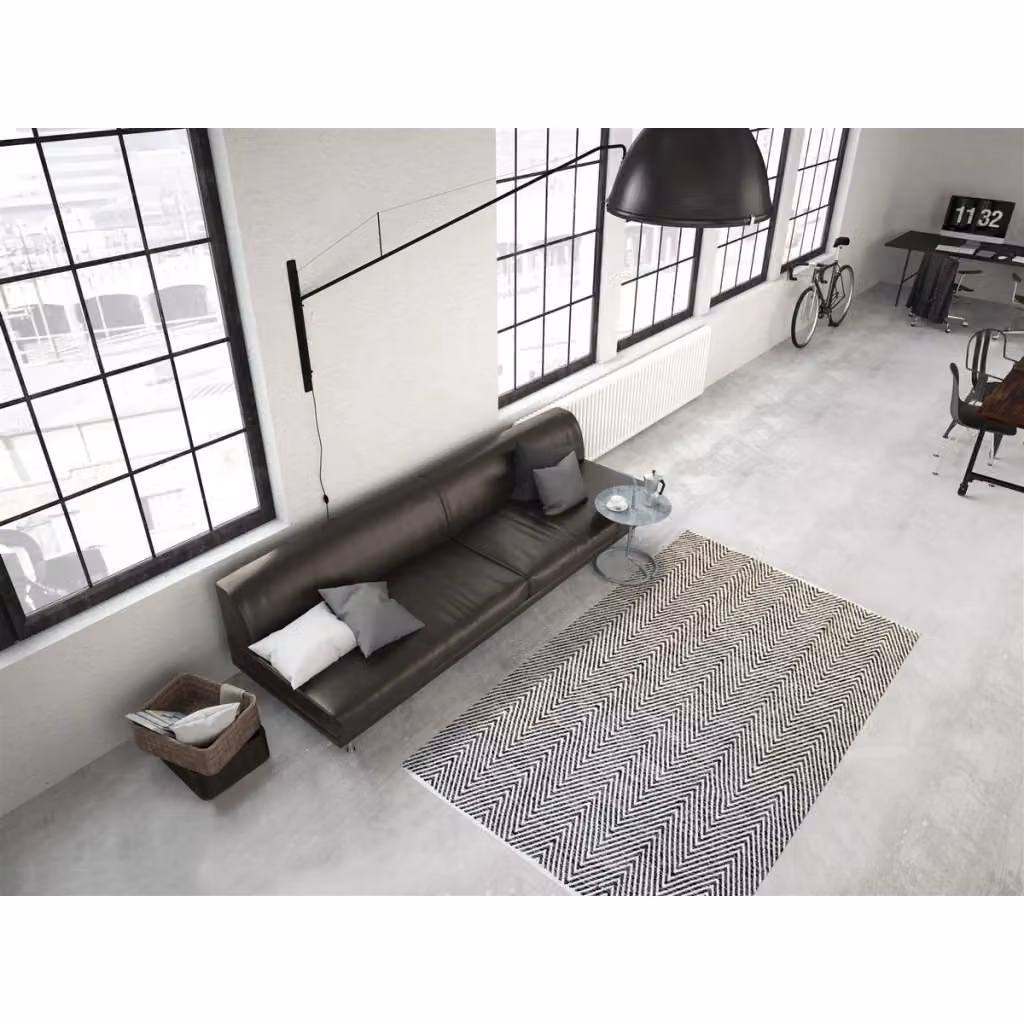 Tappeto rettangolare moderno Kendra Home in stile spina di pesce, grigio e bianco, lavorazione annodata a mano – 2