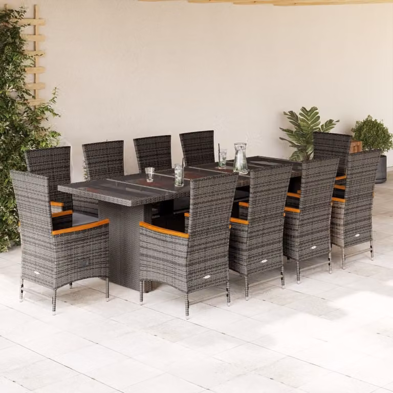 Maison Exclusive - Set da Pranzo da Giardino 11pz con Cuscini in Polyrattan Grigio