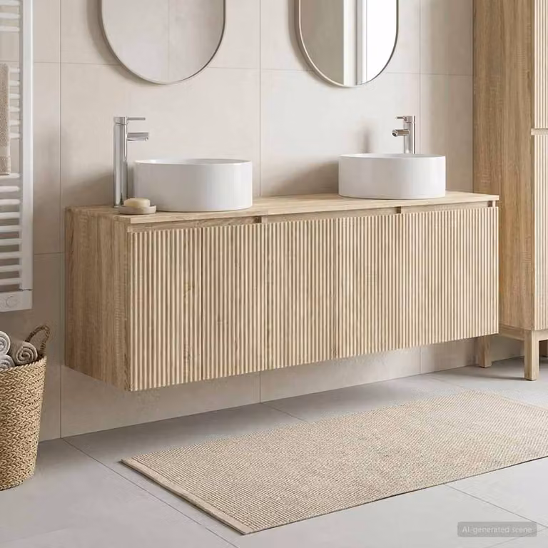 Set di armadi da bagno moderni vidaXL in 3 pezzi, colore Rovere Sonoma, L: 161,5 cm, P: 44,5 cm, H: 80 cm