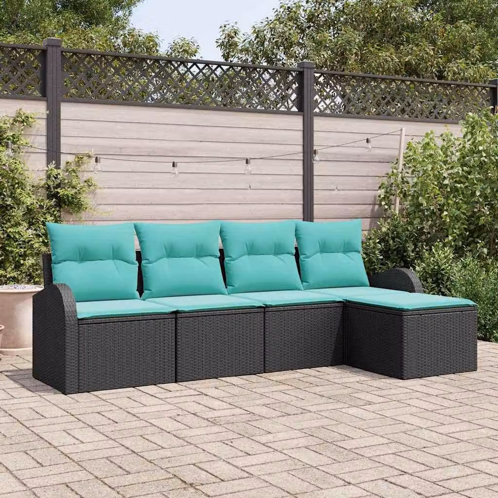 Maison Exclusive - Set di divani da salotto, 5 pezzi, in rattan sintetico nero e turchese