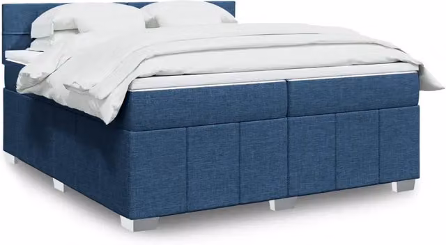 Letto Ibrido Moderno vidaXL con Materasso Blu e Bianco in Tessuto, Struttura in Legno di Pino e Illuminazione Sotto il Letto, L/P: 200 x 200 cm