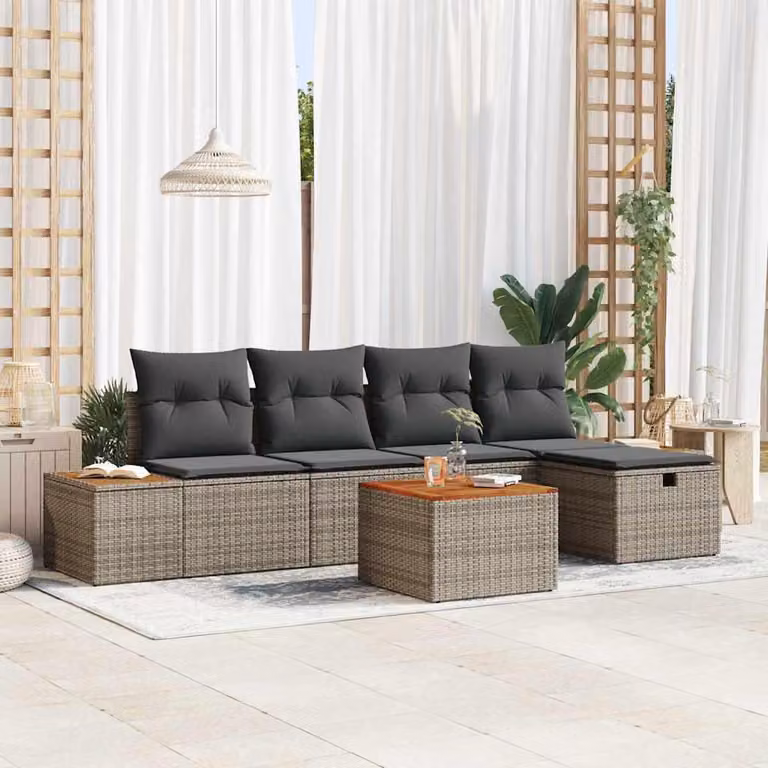 Maison Exclusive - Set da giardino composto da 6 pezzi, divano, colore grigio, realizzato in rattan sintetico