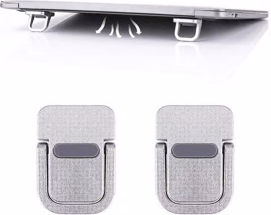 Piccolo supporto per laptop da scrivania, in 2 pezzi, autoadesivo, argento