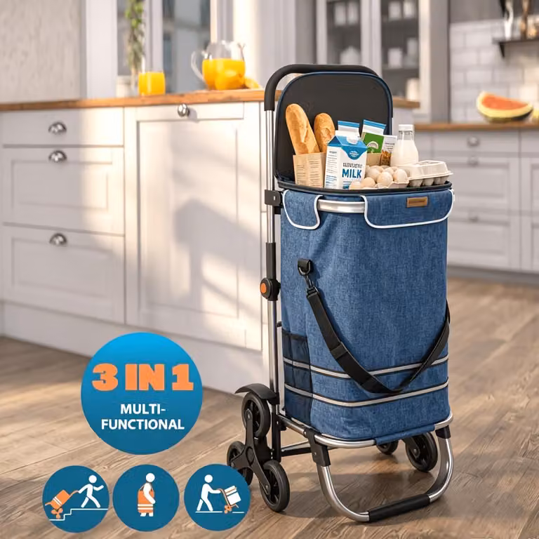 Carrello per la spesa portatile, carrello domestico con funzione di aiuto per salire le scale, grande capacità, design pieghevole, salvaspazio, con elevata capacità di carico