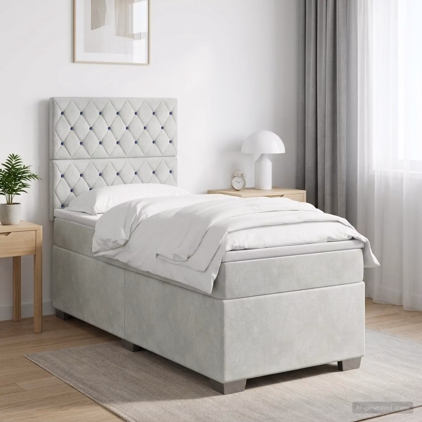 Letto box spring ibrido vidaXL con materasso a molle insacchettate e illuminazione sottostante, Grigio Chiaro, L/P/H: 200 x 90 x 140,5 cm