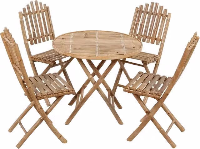 Set da Pranzo da Giardino 5 pz Pieghevole con Cuscini in Bambù 3063981