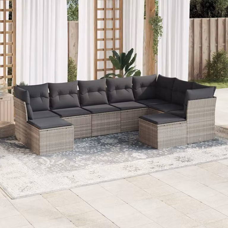 Maison Exclusive - Set Divano da Giardino 9pz con Cuscini Grigio Chiaro Polyrattan