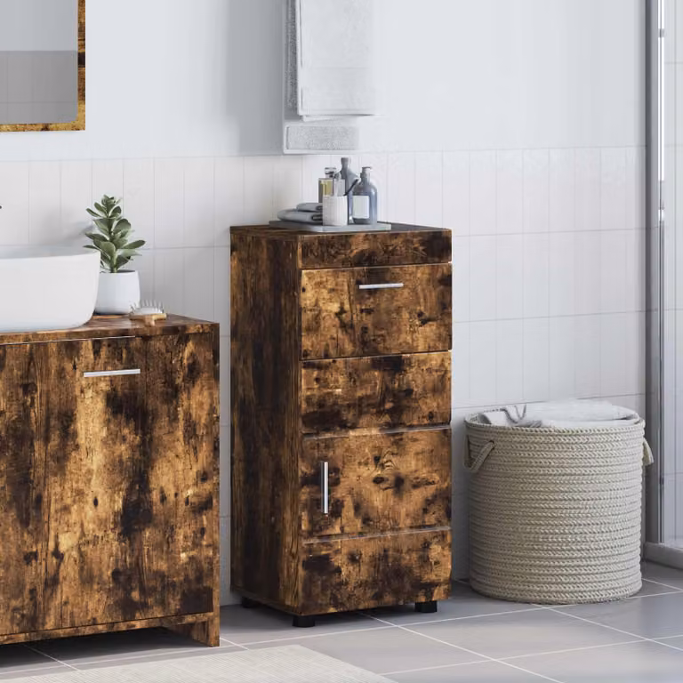 Set di armadi da bagno vidaXL TULUM in rovere fumé marrone con ante e cassetti L: 37 cm, P: 31,5 cm, H: 82 cm