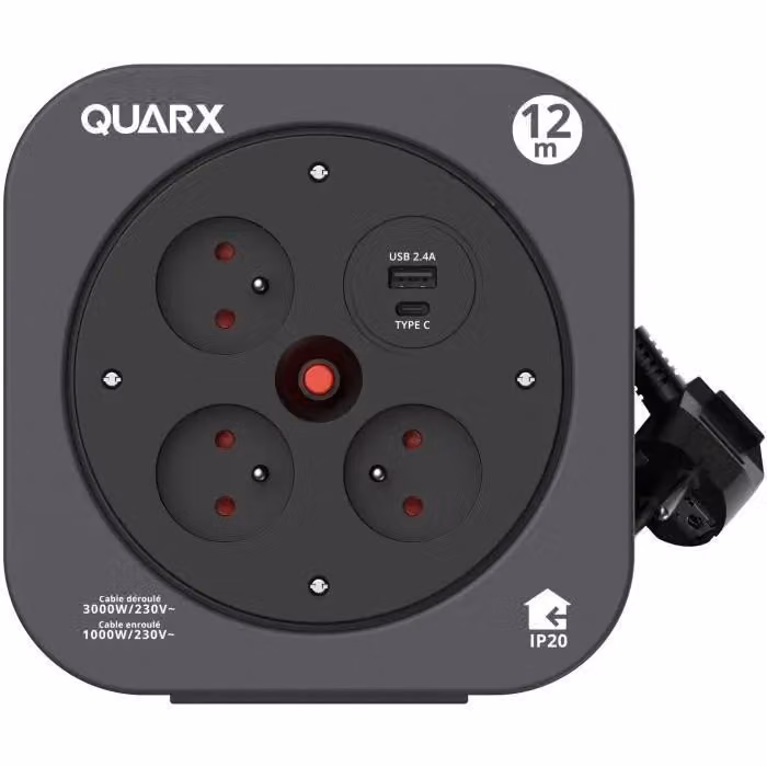 Bobina domestica S-box da 12 m, 3 prese 16A + USB A e USB C