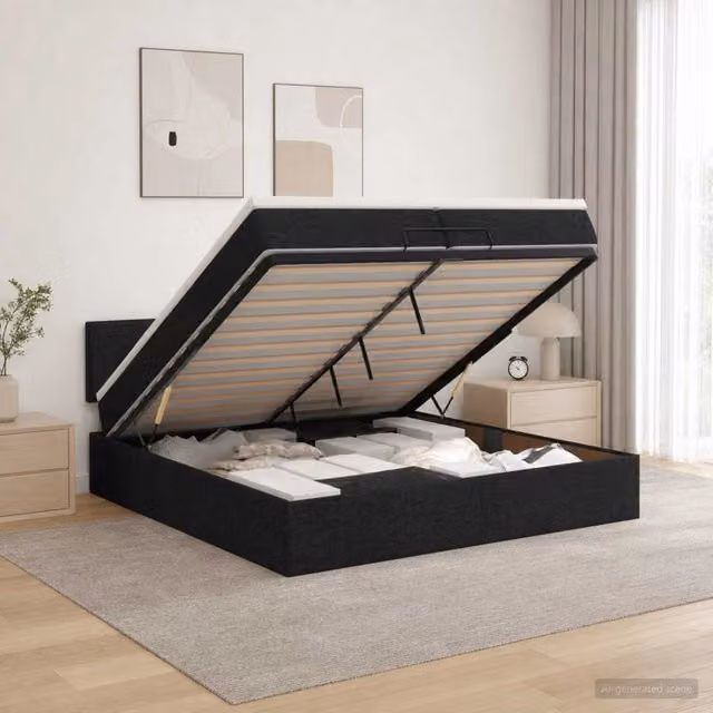 Letto Ottomano con Materasso Ibrido e Illuminazione LED vidaXL, Colore Nero e Bianco, L/P/H: 200 x 200 x 44 cm