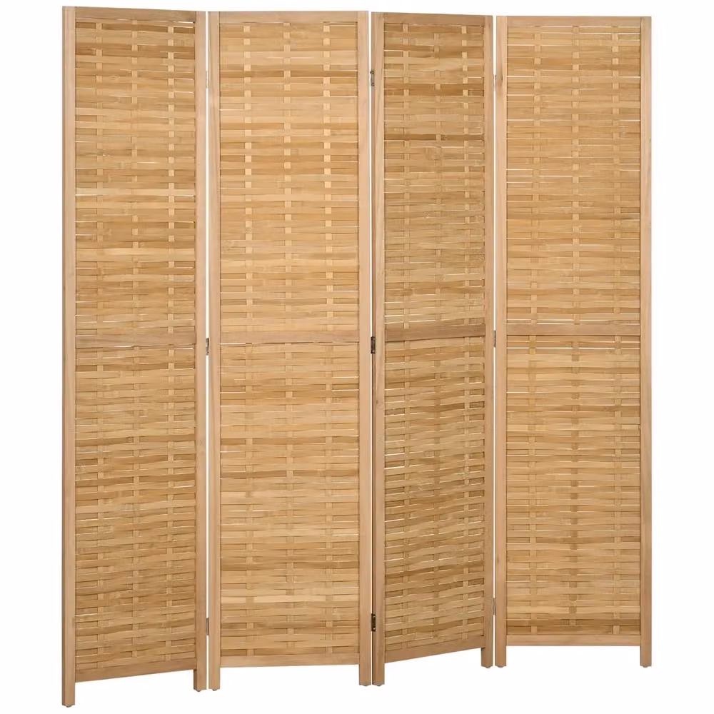 Paravent Separatore Ambienti Minimal in Bambù e Rattan Naturale, Colore Beige/Marrone, L: 160 cm, H: 170 cm – 2
