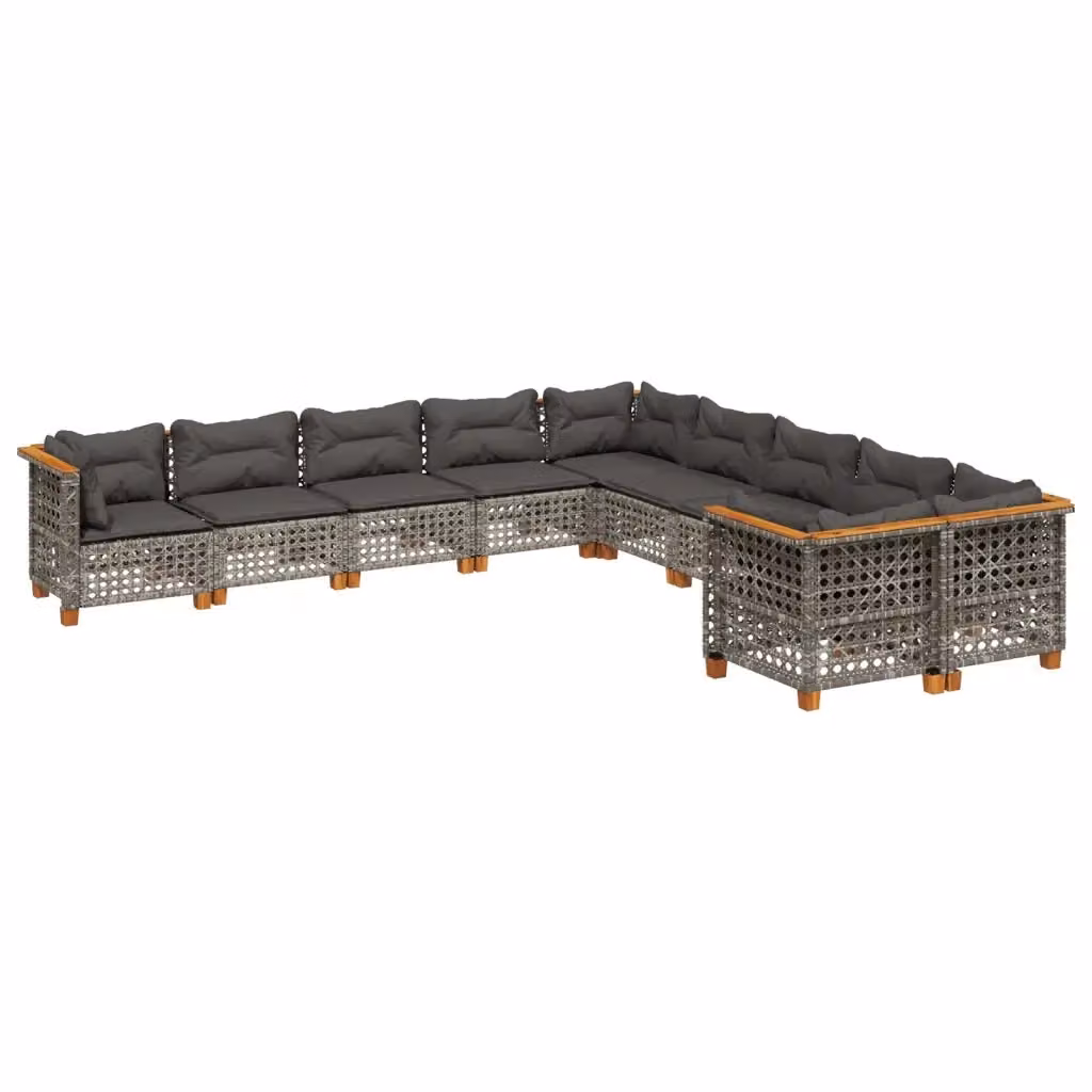 Set Divano da Giardino vidaXL 10 pz in Polyrattan Grigio con Cuscini Imbottiti e Rivestimenti Rimovibili – 2