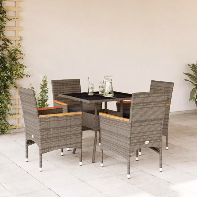 Set da Pranzo da Giardino 5 pz con Cuscini Polyrattan e Vetro 3278706