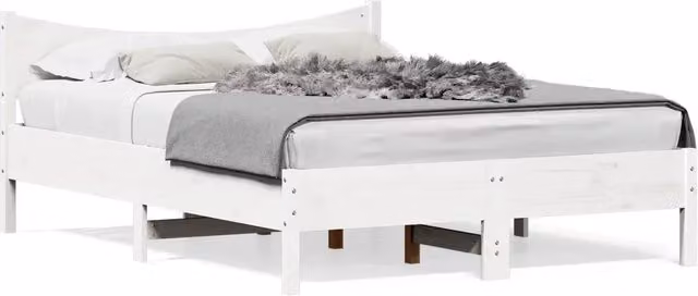 Letto matrimoniale Design In in legno massello di pino bianco laccato con doghe fisse L/P/H: 205.5 x 140 x 145.5 cm