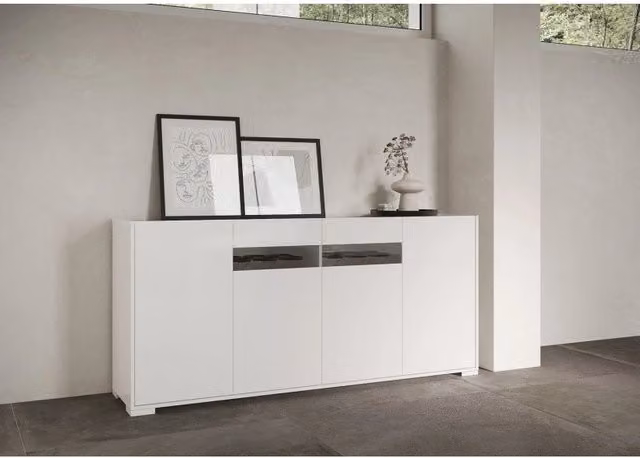 Madia moderna 4 ante 174x40x81 cm Riflesso - Bianco Lucido