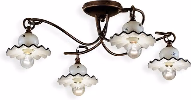 Plafoniera Classica Roma Metallo E Ceramica Nero Sfumato Rame 4 Luci E14