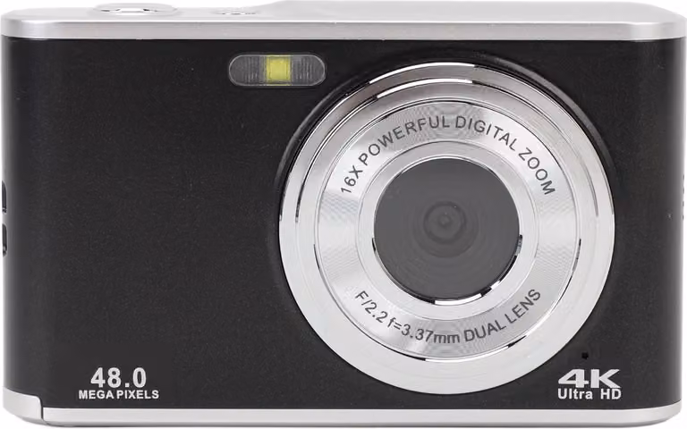 fotocamera digitale 4K con schermo IPS da 2,8 pollici 48MP autofocus selfie per bambini con doppio zoom anteriore posteriore 16x per adolescenti principianti Nero