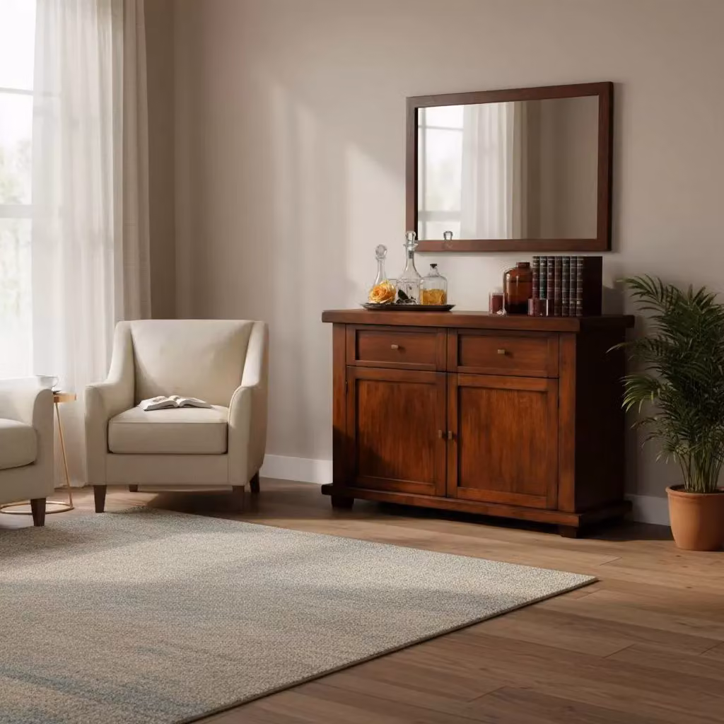 Madia credenza moderna in legno massello Mobili 2G colore marrone opaco L: 120 cm, P: 45 cm, H: 83 cm – 2
