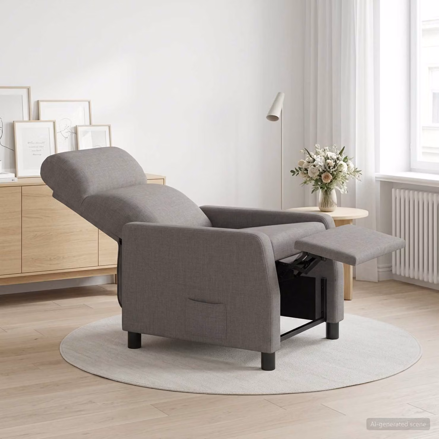 Poltrona reclinabile relax vidaXL in tessuto beige e grigio con braccioli e leva manuale