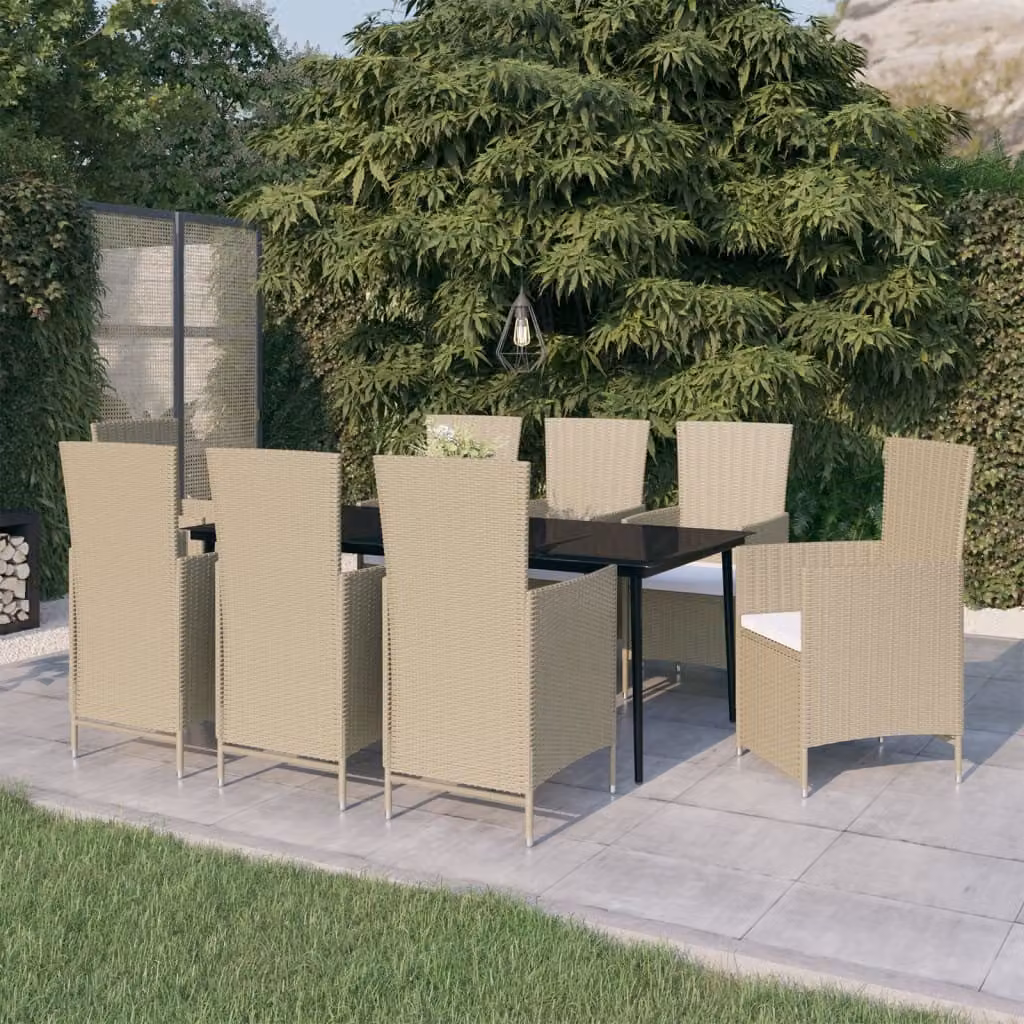 The Living Store Set da pranzo da giardino 9 pezzi con cuscini Beige