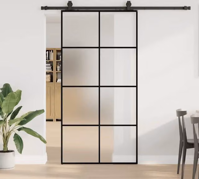 Porta Scorrevole Moderna vidaXL in Vetro Trasparente con Telaio in Alluminio e Ferramenta Nera L: 102,5 cm, H: 205 cm