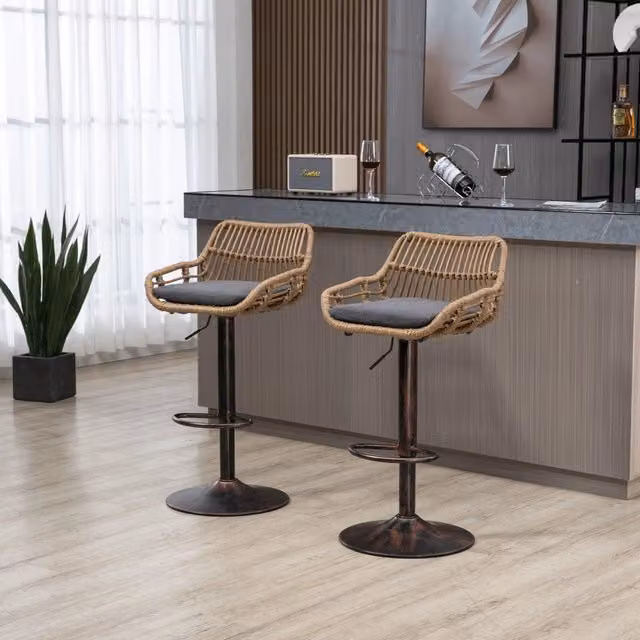 Sgabelli da Bar in Rattan Girevoli e Regolabili ¨C Xylo ¨C Set 2 Pezzi, Grigio, Moderno