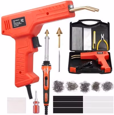VEVOR Kit Saldatrice per Plastica Deluxe 100 W con Saldatore 60 W/100 W, 1000 Punti Caldi di 4 Tipi e 60 Aste per Riparazione Paraurti Auto, Kayak e Giocattoli, Rosso