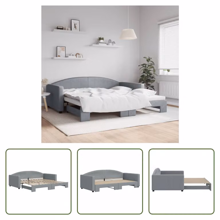 The Living Store letto da giorno allungabile grigio chiaro 100x200 cm tessuto