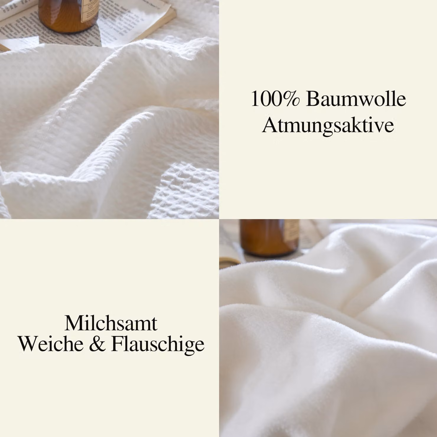 Coperta in cotone, struttura waffle, 220x240 cm, bianca, antistatica, ideale per la cucina