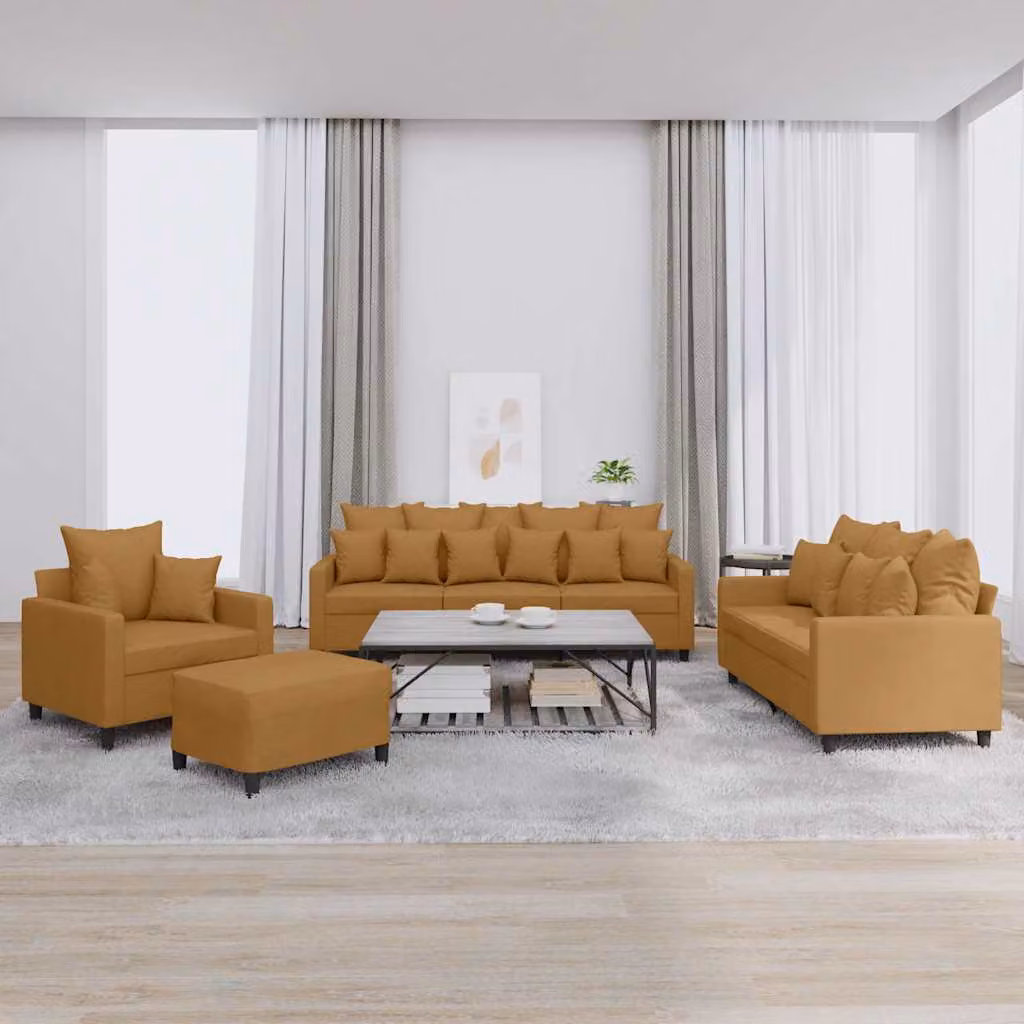 Set di divani 4 pezzi vidaXL in velluto marrone con cuscini e pouf per soggiorno moderno – 1