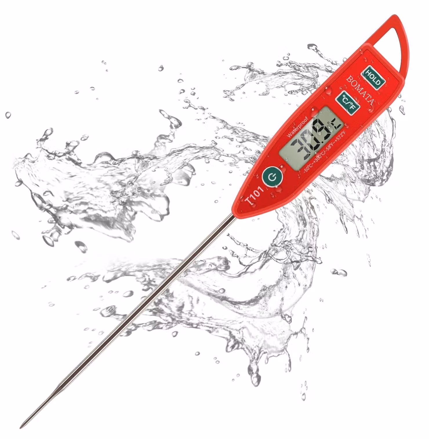 Termometro impermeabile sonda lunga - Campo di misura da -50 a +300 °C - Lettura diretta - Rosso