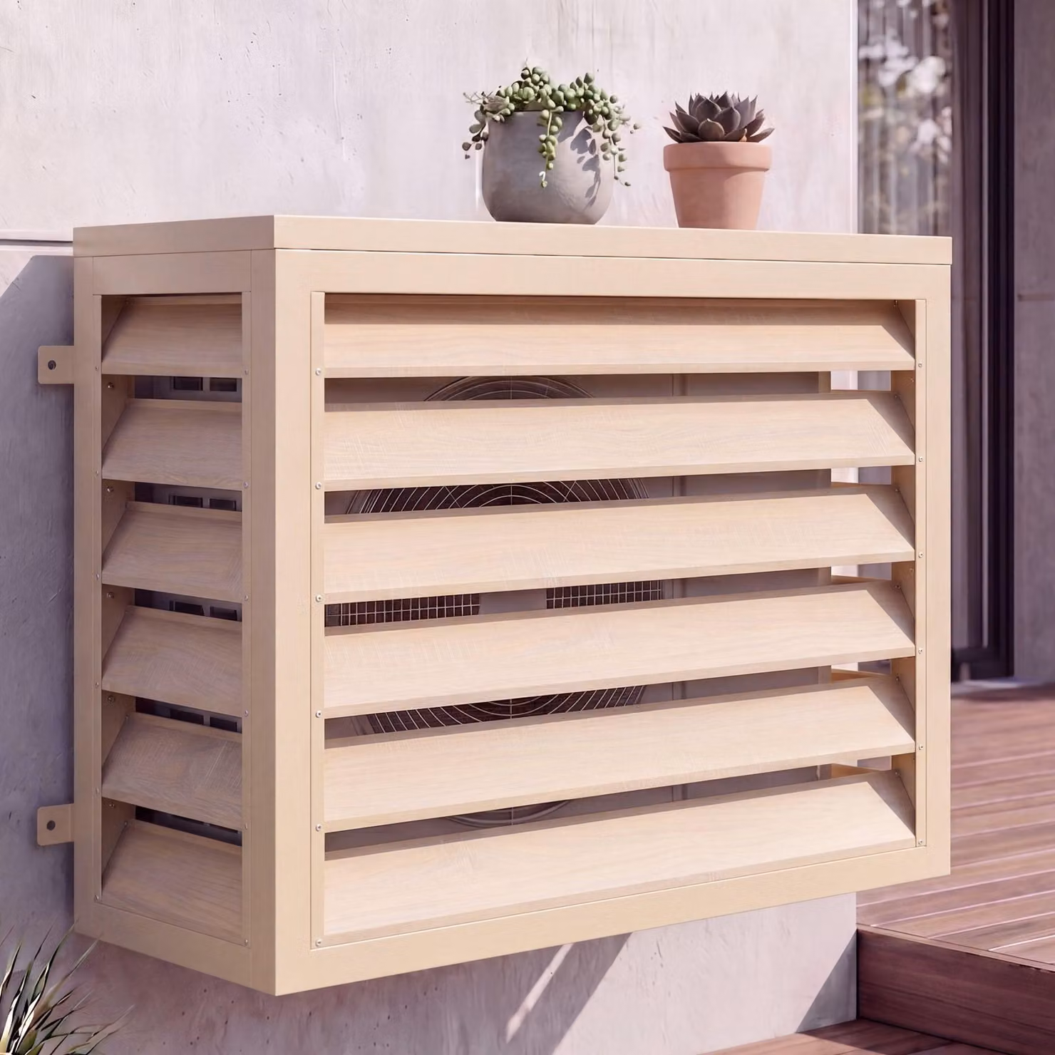 Copertura per impianto di climatizzazione/scambiatore di calore HWC-O43, copertura per griglia di protezione, metallo 73x97x38 cm ~ effetto rovere