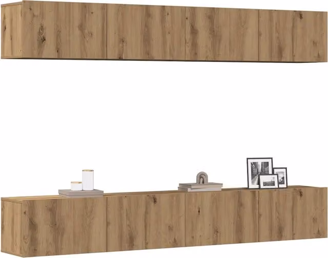 Set di 4 mobili porta TV a parete-Credenza per TV sospesa Rovere Artigianale 100x30x30 cm