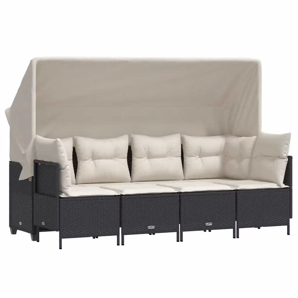 Set Divani da Giardino vidaXL 5 Pezzi in Polyrattan Nero con Cuscini e Ottoman – 2