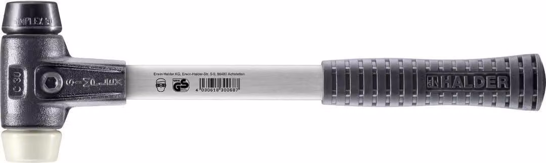 Mazza SIMPLEX soft-face con alloggiamento in TE rinforzato e impugnatura in fibra di vetro, Ø 30, composizione gomma / nylon