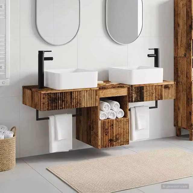Set di Armadi da Bagno 3 pz Legno antico 136 x 35 x 80 cm 3405615