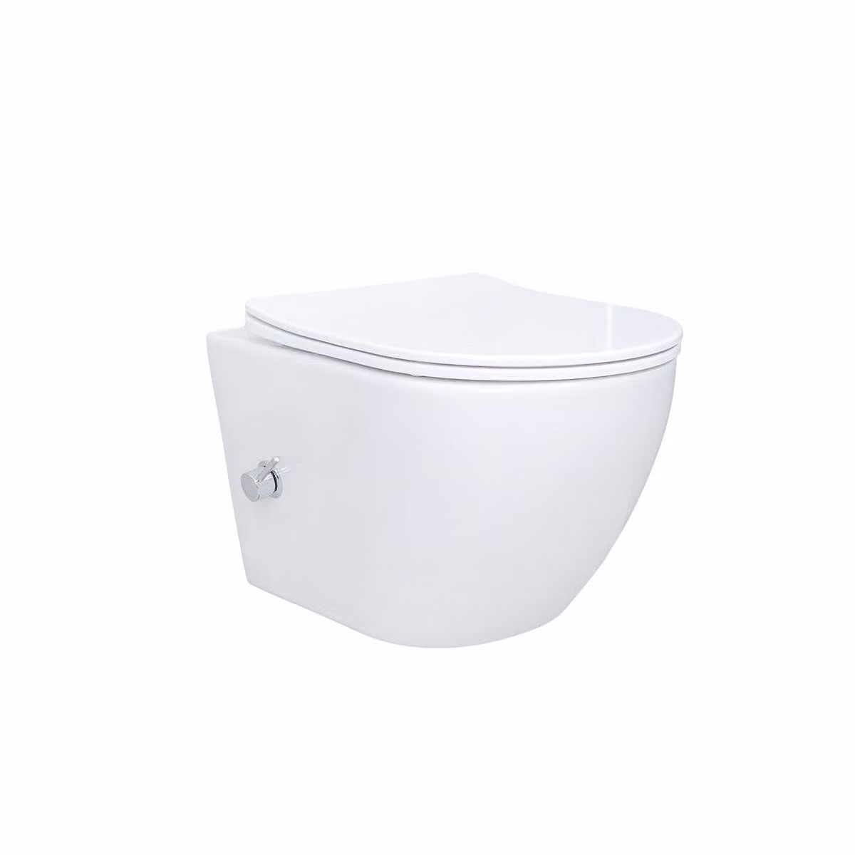 WC sospeso con funzione bidet Taharet in Vetroceramica con rubinetto in acciaio inox per acqua calda e fredda Coperchio con chiusura morbida a filo bordo