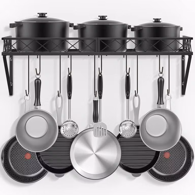 Ripiano da cucina con ganci - Mensola sospesa per pentole e utensili da cucina