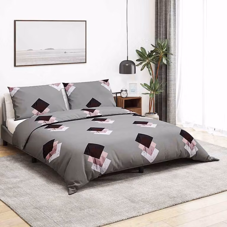 Set Copripiumino e Federe vidaXL in Cotone con Grafica Moderna, Multicolore e Grigio, L 135 x P 200 cm e Federe 80 x 80 cm