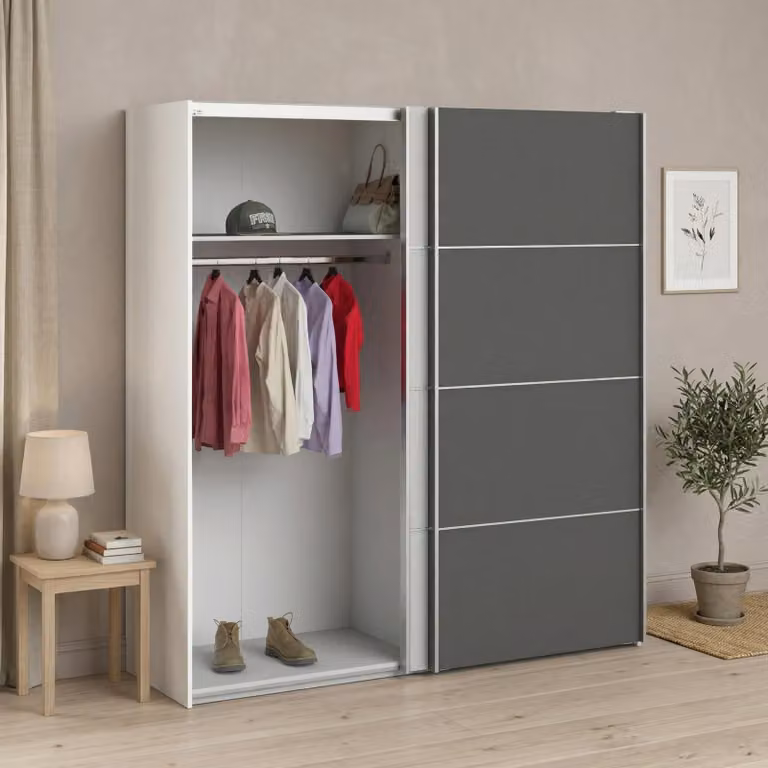 Dmora Guardaroba 2 Ante Anela 64x201.5h cm Bianco, Appendiabiti 2 Ante