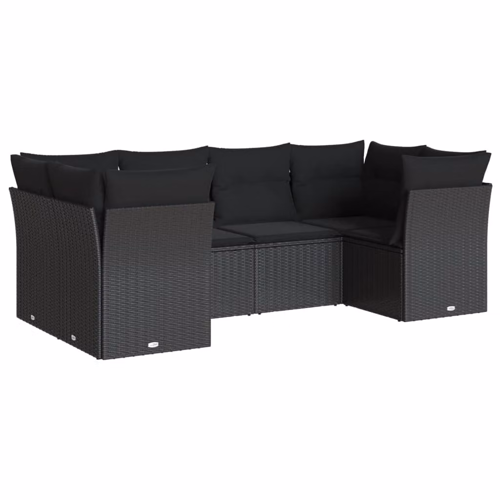 Set Divano da Giardino 6 pz con Cuscini Nero in Polyrattan