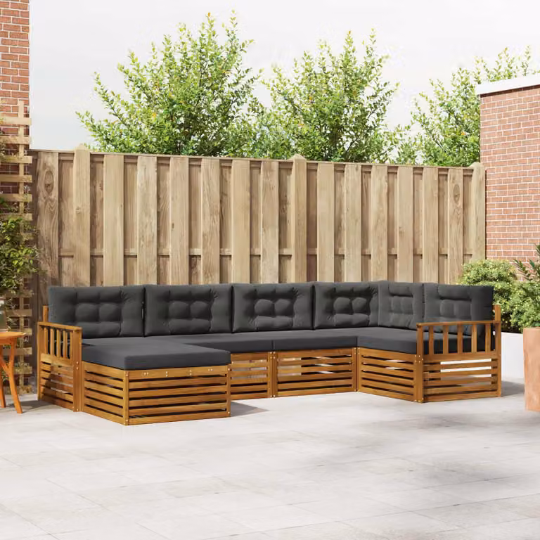 Set di divani da esterno vidaXL a forma di L composto da 6 pezzi in legno di acacia con cuscini, colori beige e antracite