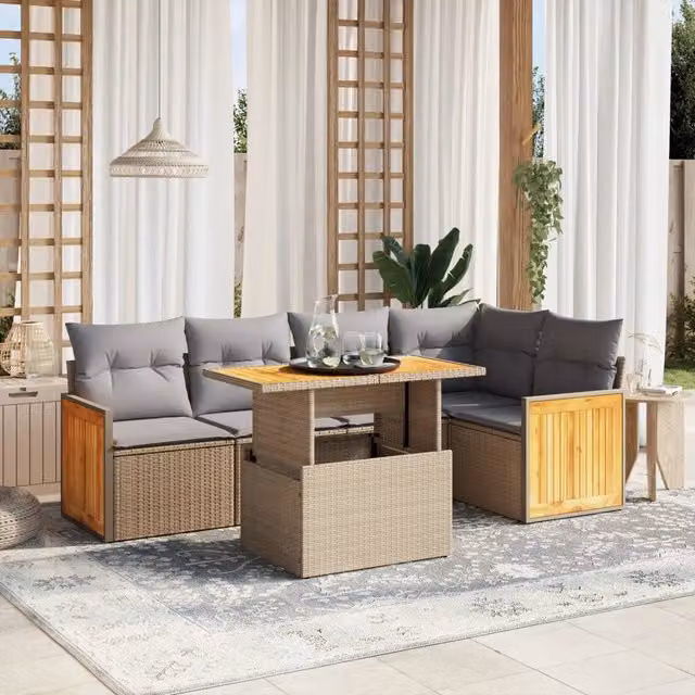 Set Divano da Giardino 6 pz con Cuscini Beige in Polyrattan 3273950